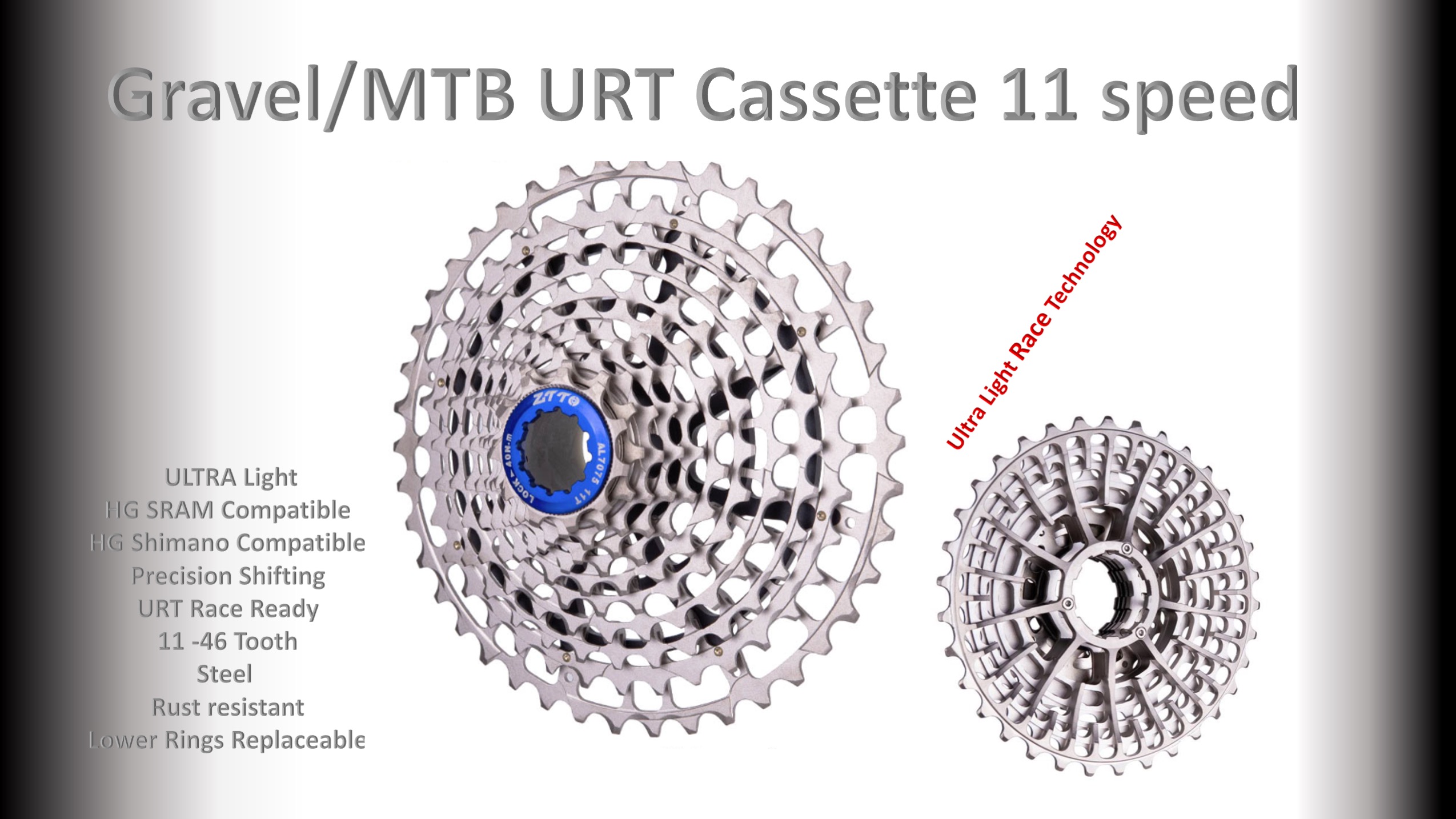 11s 11-46t Cassette Cluster Black URT (Ultralight Race Technology) - HG