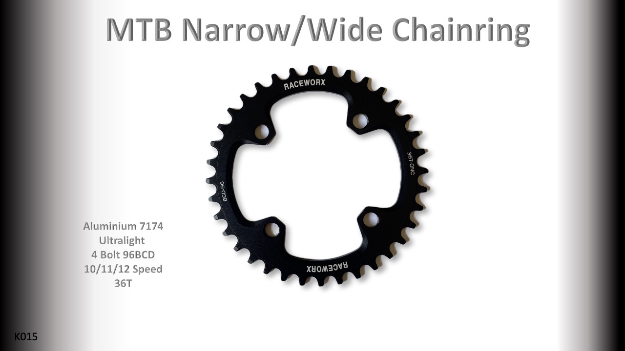 MTB (36T) 96BCD 10/11/12s 4 bolt 1x Round Black RACEWORX (Narrow/Wide Tooth Design)