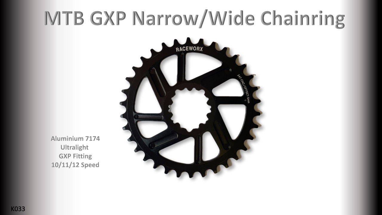 MTB (34T) 10/11/12s GXP 1x Round 6mm offset Black RACEWORX (Narrow/Wide Tooth Design)