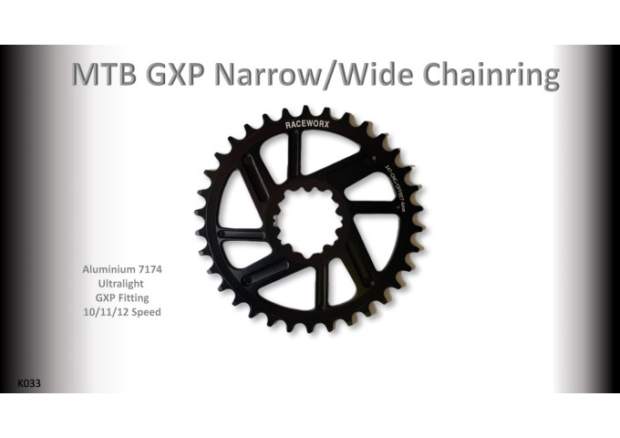 MTB (34T) 10/11/12s GXP 1x Round 6mm offset Black RACEWORX (Narrow/Wide Tooth Design)